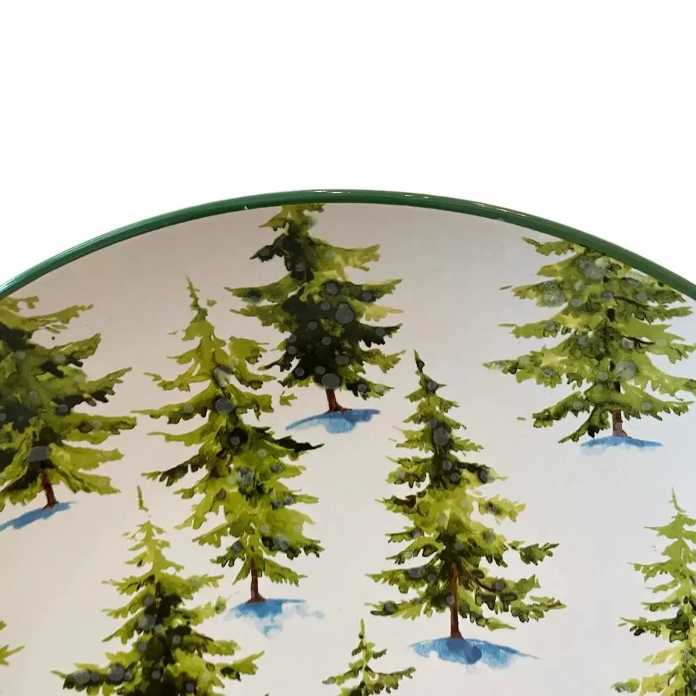 Global Design Christmas Dinner Plates 10.5in Set of 4 Holiday Pine Trees NEW